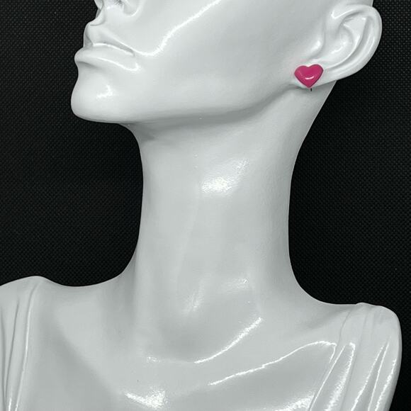 Vintage Hot Pink Heart Stud Earrings Small Plastic Love Hearts Valentine's Day - Picture 1 of 12